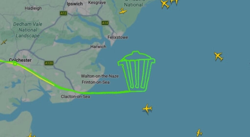 Pilota disegna in cielo un bidone della spazzatura in Gran Bretagna, la mossa a pochi giorni dalle elezioni suppletive di Clacton Pilota disegna in cielo un bidone della spazzatura in Gran Bretagna, la mossa a pochi giorni dalle elezioni suppletive di Clacton
