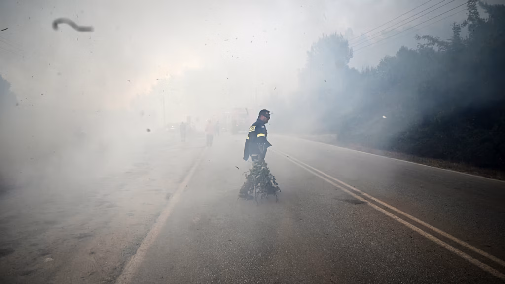Incendi in Grecia: muro di fuoco costringe evacuazione via mare, fiamme in Europa Incendi in Grecia: muro di fuoco costringe evacuazione via mare, fiamme in Europa