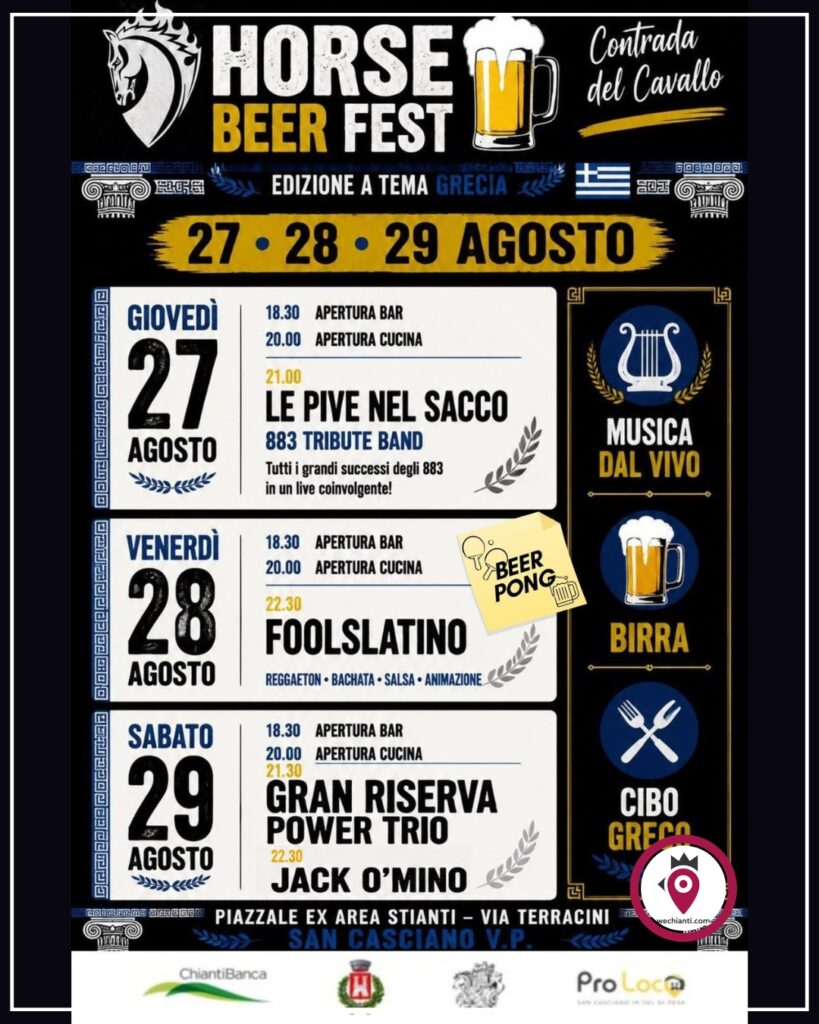 A San Casciano la festa della birra della contrada del Cavallo: quest’anno a tema… Grecia A San Casciano la festa della birra della contrada del Cavallo: quest'anno a tema... Grecia