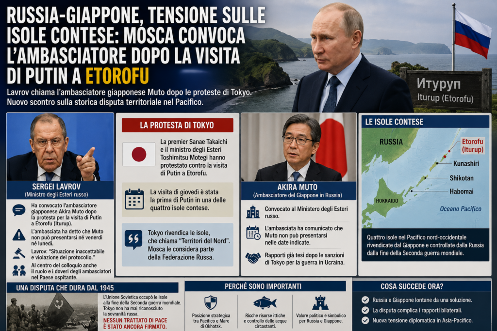 Russia-Giappone, nuova tensione sulle isole contese: Mosca convoca l’ambasciatore giapponese Russia-Giappone, nuova tensione sulle isole contese: Mosca convoca l’ambasciatore giapponese