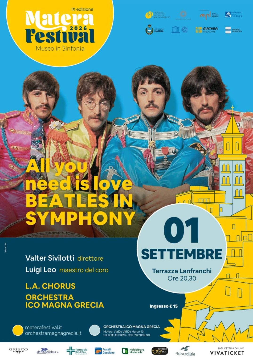 Oggi a Matera, i capolavori dei Beatles in scena con l’Orchestra ICO Magna Grecia e l’L.A. Chorus Oggi a Matera, i capolavori dei Beatles in scena con l’Orchestra ICO Magna Grecia e l’L.A. Chorus