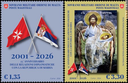 I due francobolli dedicati ai rapporti diplomatici con la Serbia