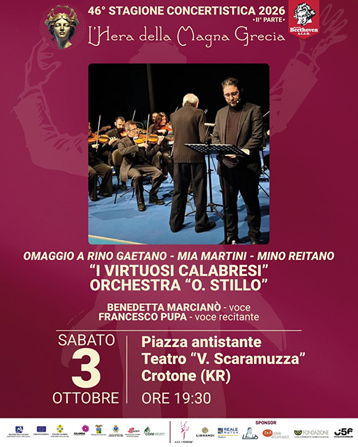 “I Virtuosi Calabresi” alla 46ª stagione “L’Hera della Magna Grecia” “I Virtuosi Calabresi” riapre la 46ª stagione “L’Hera della Magna Grecia”