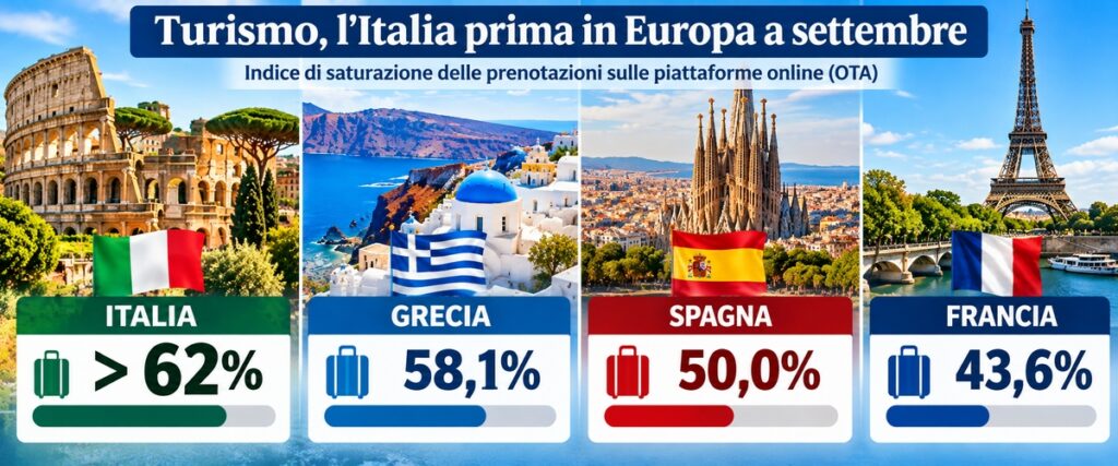 Turismo, l’Italia vola e conquista il primato europeo a settembre. Mazzi: «Battute Spagna, Francia e Grecia» Turismo, l’Italia vola e conquista il primato europeo a settembre. Mazzi: «Battute Spagna, Francia e Grecia»